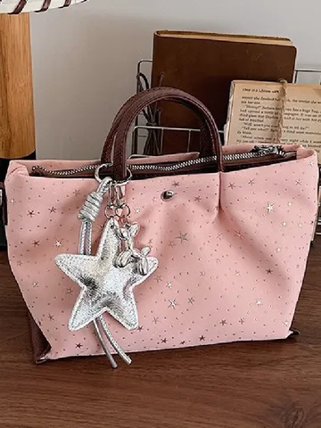 Grand Capacité Femmes Tote Bag Imprimé Étoile Cuir PU Sac Bandoulière Épaule Couleur Contrastée Mode Sac à Main