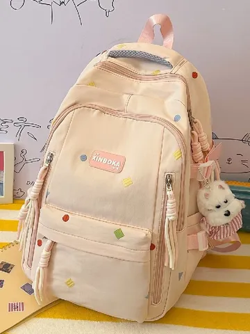 Grand Capacité Sac à Dos Étudiant Adolescent Cartable Voyage Trajet Casual Nylon Daypack Avec Pendentif