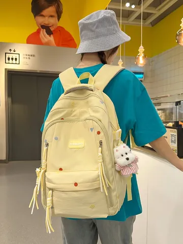 Grand Capacité Sac à Dos Étudiant Adolescent Cartable Voyage Trajet Casual Nylon Daypack Avec Pendentif