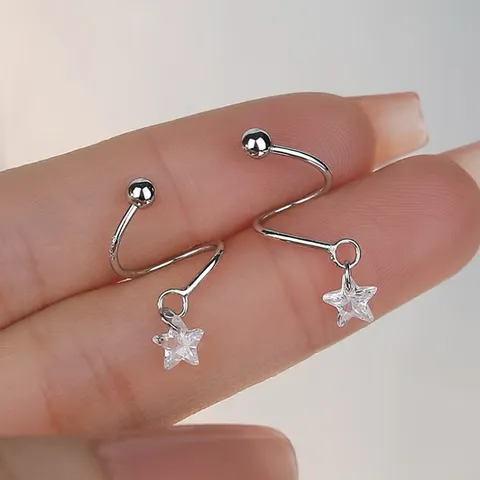 925 Sterlingsilber S-Förmige Spirale Ohrringe Mit Strass Anhänger Herz Stern Für Damen Eleganter Koreanischer Schmuck
