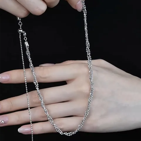 925 Sterling Silver Italian Sparkle Bead Woven Necklace Long Tassel Adjustable Lariat Y-Necklace For Women Fine Jewelry