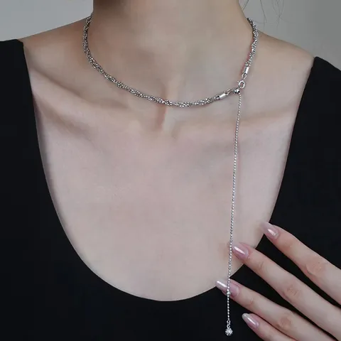 925 Sterling Silver Italian Sparkle Bead Woven Necklace Long Tassel Adjustable Lariat Y-Necklace For Women Fine Jewelry