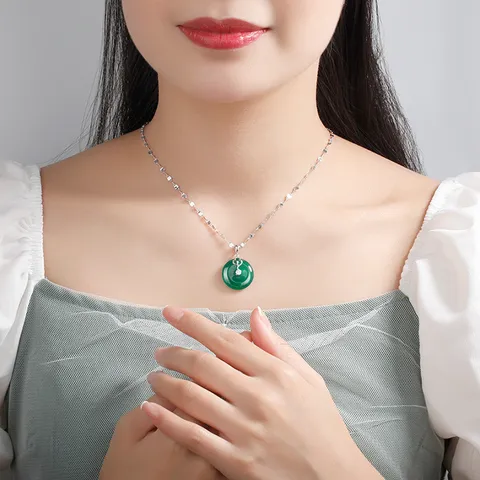 S925 Sterling Silver Auspicious Cloud Peace Buckle Pendant Vintage Chalcedony Jade Pendant Only Without Chain For Women