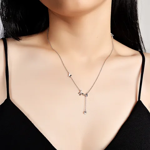 S925 Sterling Silber Schmetterling Blume Quaste Halskette Für Damen Dainty Zirkonia Anhänger Choker Waldstil Süßer Schmuck Geschenk