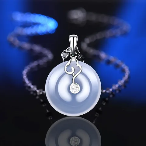 S925 Sterling Silver Auspicious Cloud Peace Buckle Pendant Vintage Chalcedony Jade Pendant Only Without Chain For Women