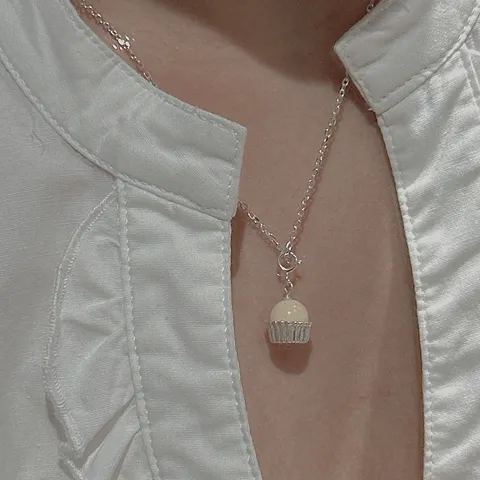 Ciondolo in Argento Sterling 925 di Nicchia da Donna Stile Coreano Retrò Con Pietra Naturale a Forma di Gelato Cupcake Ciondolo Solo Senza Catena