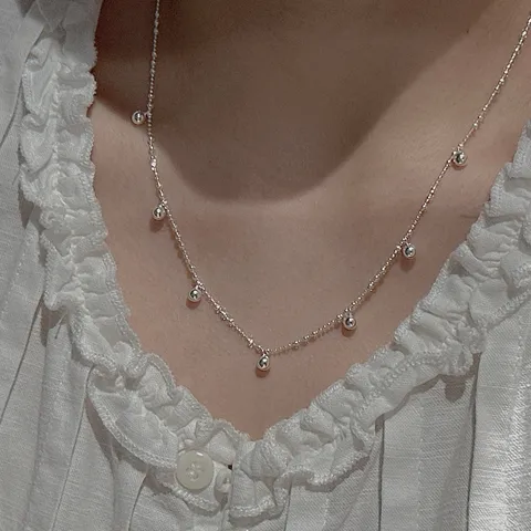 925 Sterlingsilber Retro Perlen Halskette Für Damen Minimalistisch Koreanischer Stil Zierliche Kugel Kette Schlüsselbein Kette Schmuck XLT262