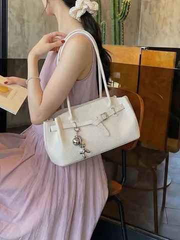Femme Mode PU Cuir Sac à Bandoulière Casual Commuter Underarm Sac à Main Couleur Unie Retro Chic Tote Bag