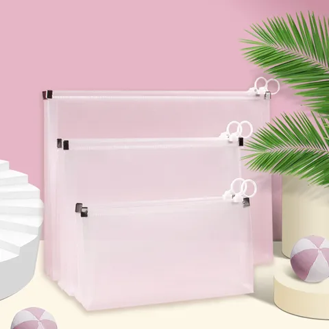 Transparent Plastic Document Bag Waterproof Zipper File Folder Large Capacity Storage Bag for Office School Stationery