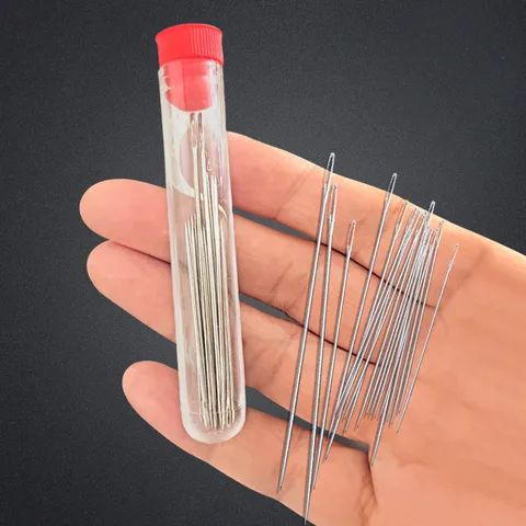 Handmade Large Eye Steel Needle Set Household Long Sewing Needles With Transparent Tube Portable Hand Sewing Tools