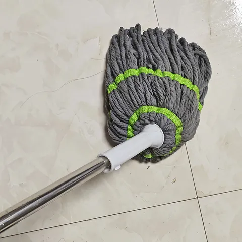 Fregona Doméstica Manos Libres Autoescurrible Húmeda y Seca Mof Mopa Varilla de Acero Inoxidable Cabeza de Poliéster Herramienta de Limpieza