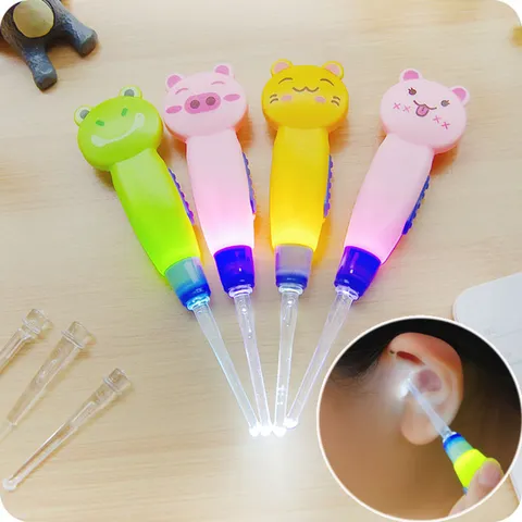Cartoon Animal Luminous Ear Spoon LED Light Earwax Removal Tool Plastic Portable Ear Cleaner Tool For Kids