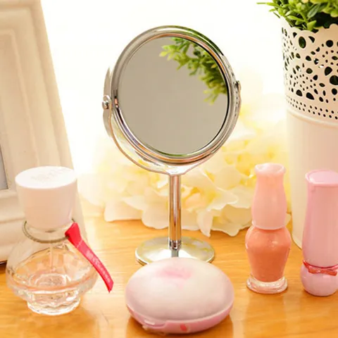 Metal Tabletop Makeup Mirror Double Sided Rotating Cosmetic Vanity Mirror Round Desktop Dressing Mirror
