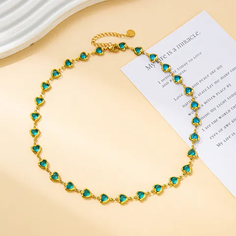 Minimalist Stainless Steel Heart Rhinestone Chain Necklace And Bracelet Candy Color Fashion Jewelry Gift