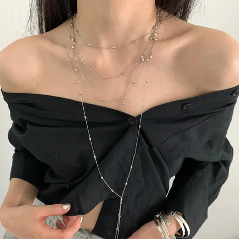 French Vintage Multi-Layer Tassel Stainless Steel Necklace Women Geometric Collarbone Chain Fashion Commuting Jewelry