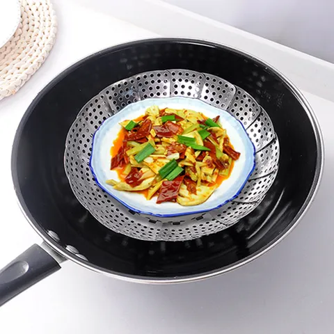 Stainless Steel Foldable Steamer Basket Retractable Steam Rack Kitchen Cooking Tool Multi-Purpose Fruit Tray