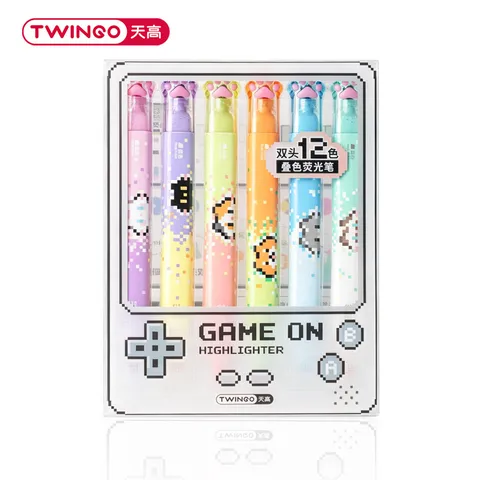 Cartoon Creative Double Ended Pixel Highlighters Set Cute Cat Paw Marker Pens Student Stationery