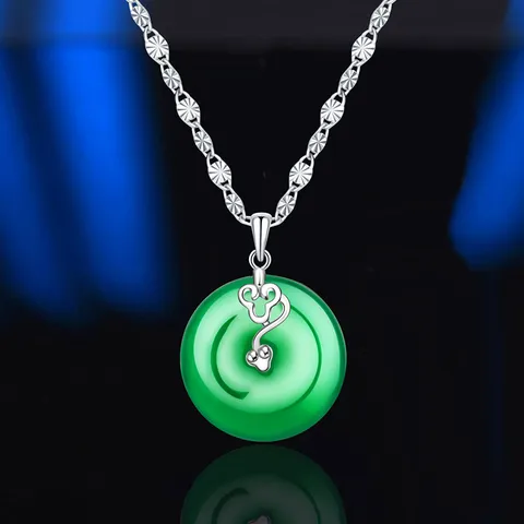 Chinesischer Stil 925 Silber Pingan Schnalle Anhänger Weiß Grün Chalcedon Anhänger Ohne Kette Für Damen Geschenk Eleganter Schmuck