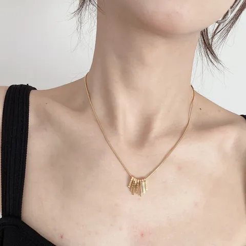 French Vintage Titanium Steel Tassel Pendant Necklace Gold Silver Tone Minimalist Geometric Snake Chain Clasp Choker Jewelry For Women