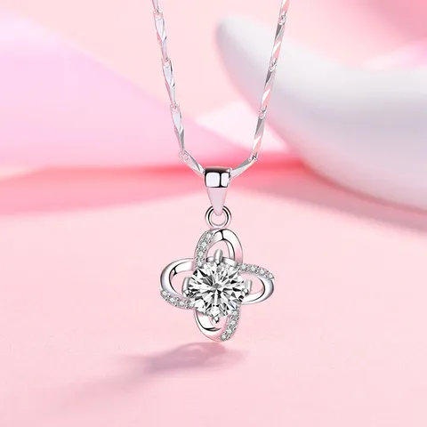S925 Sterling Silver Four-Leaf Clover Pendant Only Without Chain For Women Sparkling Zirconia Inlaid Elegant Jewelry Charm Gift