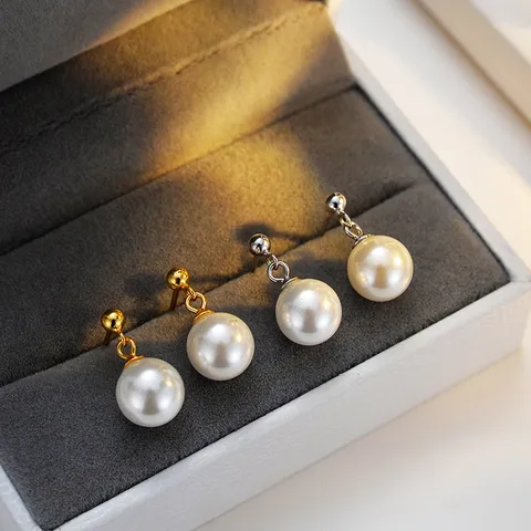 Elegante Legierung Künstliche Perle Ohrhänger Mit 925 Sterlingsilber Ohrstecker-Stift Geometrische Quaste Ohrringe Für Damen