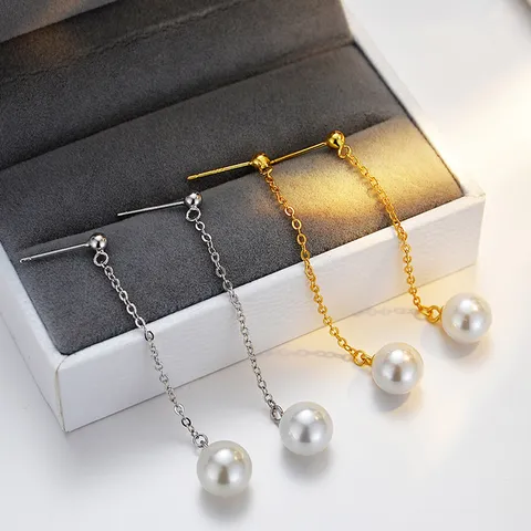 Elegante Legierung Künstliche Perle Ohrhänger Mit 925 Sterlingsilber Ohrstecker-Stift Geometrische Quaste Ohrringe Für Damen