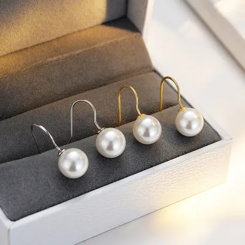 925 Sterlingsilber Künstliche Perle Ohrhänger Elegante Gold Weißgold Perle Haken Ohrringe Für Damen Temperament Schmuck