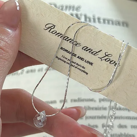 S925 Sterling Zilver Traanvorm Glas Hanger Ketting Voor Vrouwen Retro INS Stijl Niche Ontwerp Sleutelbeen Ketting Sieraden Cadeau