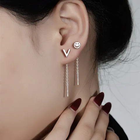 999 Sterlingsilber Quasten Ohrfäden Für Damen Lange Kettenohrringe Herz Schmetterling Kleeblatt Geometrischer Minimalistischer Schmuck