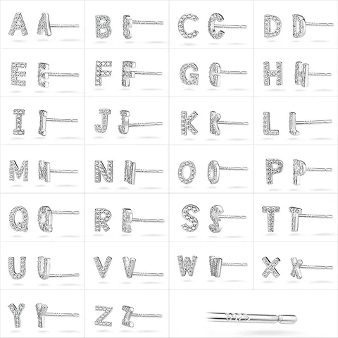 925 Sterling Silber Mikro Eingelegte Zirkonia Buchstaben Ohrstecker Kleine A-Z Alphabet Initialen Ohrringe Für Damen Personalisierter Schmuck