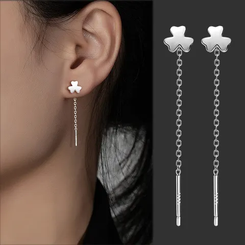 999 Sterlingsilber Quasten Ohrfäden Für Damen Lange Kettenohrringe Herz Schmetterling Kleeblatt Geometrischer Minimalistischer Schmuck