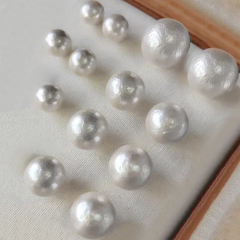 Französisch Vintage Große Baumwollperle Ohrstecker Mit 925 Sterling Silber Stift Für Damen Elegante Leichte Hypoallergene Schmuck Zubehör