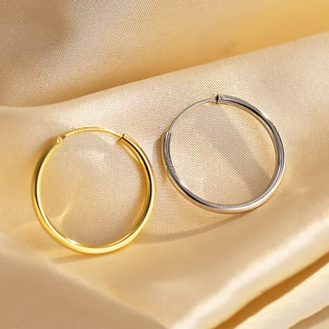 925 Sterlingsilber Creolen Für Damen Herren Minimalistische Geometrische Runde Kreis Ohrringe Echt Gold Plattiert Piercing Schmuck Geschenk