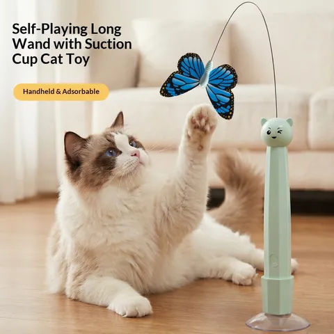 Electric Suction Cup Cat Toy Automatic Rotating Butterfly Teaser Interactive Pet Toy ABS Plastic Rechargeable Cat Toy