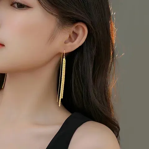 Boucles d'Oreilles Pendantes en Argent Sterling S925 avec Long Gland pour Femmes Chaîne à Double Couche Boucles d'Oreilles Scintillantes Bijoux Mode Cadeau