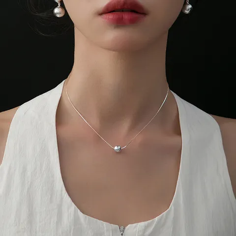 S925 Sterling Silber Einzelne Künstliche Perle Halskette Für Damen Bambuskette Choker Elegante Light Luxury Anhänger Halskette Schmuck Geschenk