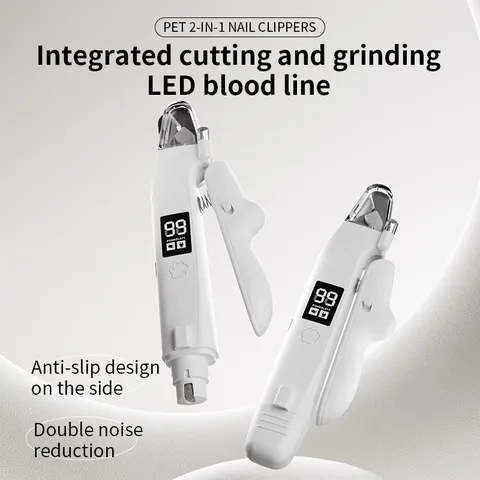 Pet Electric Nail Clipper And Grinder 2 In 1 Cat And Dog Nail Trimmer With LED Light Digital Display USB Rechargeable Grooming Tool