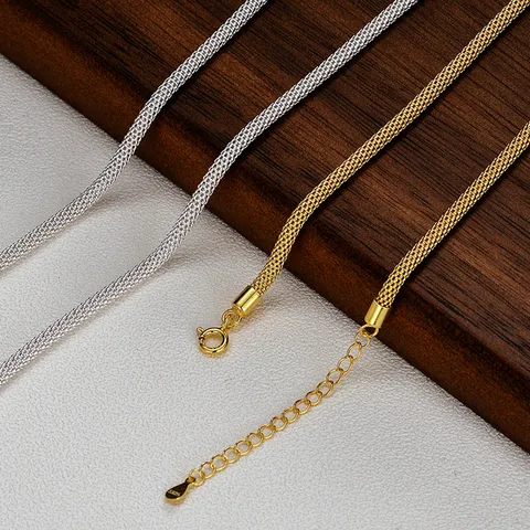 Unisex Halskette Aus 925er Sterlingsilber Mit Funkelndem Maschenzylinder-Design Minimalistische Kette Im Italienischen Stil Für Den Alltag Schmuck