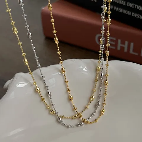 S925 Sterling Silver Italian Handmade Adjustable Necklace Women Sparkling Beaded Chain Heart Pendant Clavicle Chain Jewelry