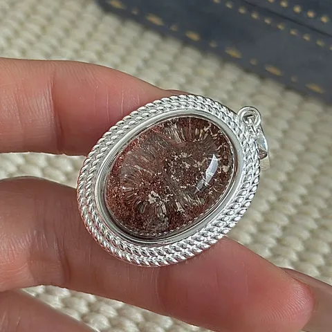 S925 Sterlingsilber Rutilquarz Anhänger Retro Oval Naturstein Eingelegt Nischen-Design Koreanischer Stil Schmuck Für Damen