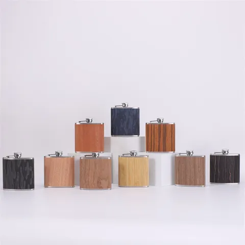 Portable Stainless Steel Hip Flask Wood Grain Pocket Flagon Metal Wine Pot Outdoor Barware Flask For Liquor