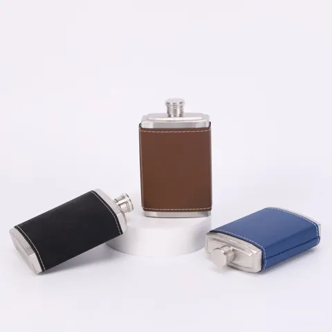 Portable 304 Stainless Steel Hip Flask Pocket Square Wine Pot With Removable Leather Cover Outdoor Alcohol Whiskey Flask