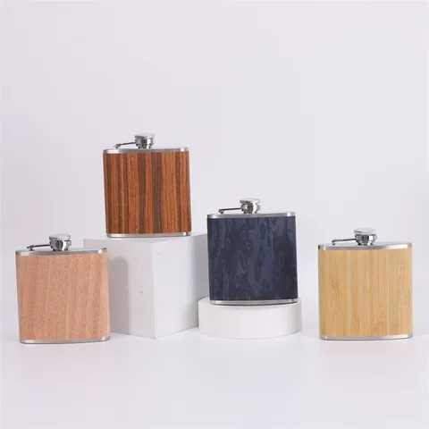 Portable Stainless Steel Hip Flask Wood Grain Pocket Flagon Metal Wine Pot Outdoor Barware Flask For Liquor