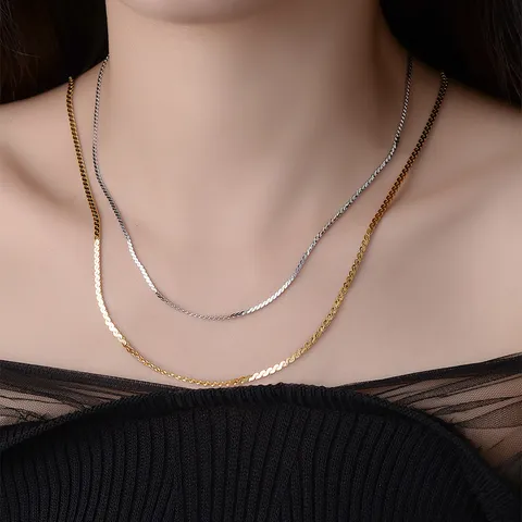 S925 Sterlingsilber S-Förmige Flache Halskette für Damen Minimalistische Schmuckkette