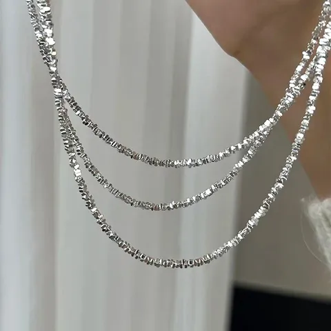Handgefertigte 925 Sterlingsilber Zerkleinerte Silberkette Für Herren Damen Nischen Luxus Schimmernde Unregelmäßige Chokerkette Minimalistischer Geometrischer Schmuck