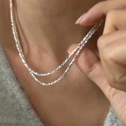 Handgefertigte 925 Sterlingsilber Zerkleinerte Silberkette Für Herren Damen Nischen Luxus Schimmernde Unregelmäßige Chokerkette Minimalistischer Geometrischer Schmuck