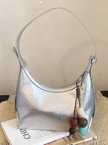 Sac à Bandoulière Minimaliste en Cuir PU pour Femmes Sac Underarm Vintage Sac Crossbody Polyvalent Sac à Main Chic Avec Pendentif de Perles