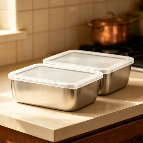 Contenitore per Alimenti in Acciaio Inossidabile Con Coperchio Recipienti di Conservazione per Cucina Frigorifero