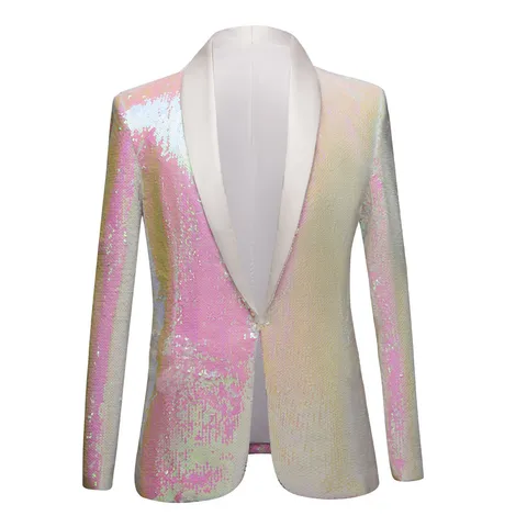 Chaqueta de Traje con Lentejuelas para Hombre Blazer a Rayas Monopetonadura Solapa de Muesca para Actuación en Escena Fiesta DJ