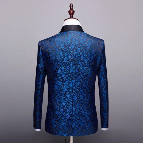 Men's Fashion Floral Print Blazer Slim Fit Shawl Lapel One Button Suit Jacket Single Party Stage Singer Outerwear